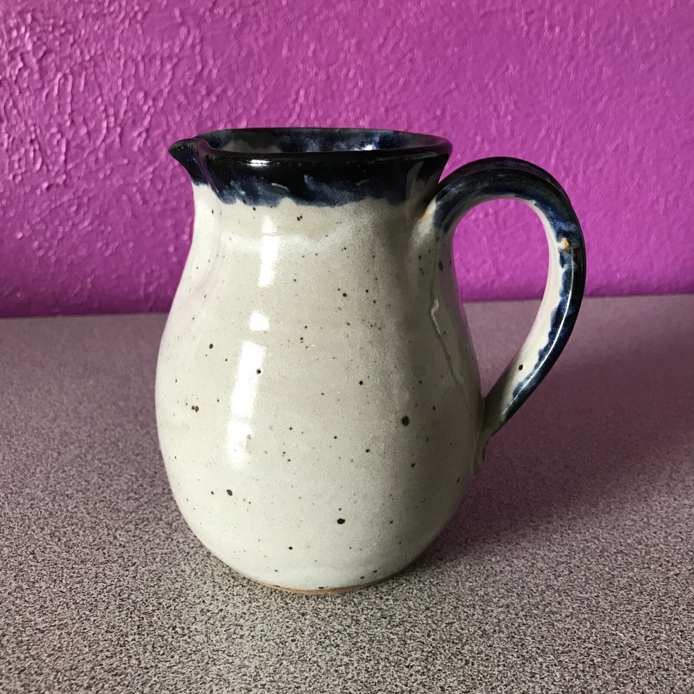Handmade Studio Pottery Creamer Pitcher Gray Blue Speckled Farmhouse‎ Vintage 5"
